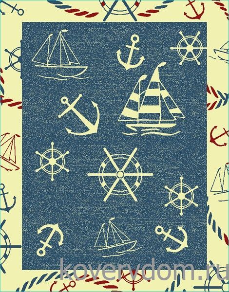 Ковер МОРСКОЙ якоря-кораблики-штурвалы